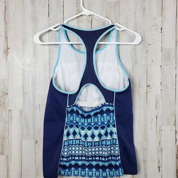 Lands' End Tankini Racerback Swim Top Blue Geometric Size 8 - Picture 2 of 8